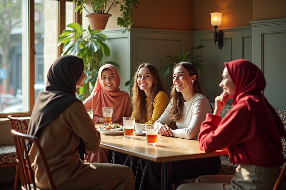 Groupe d amis dans un café persan en Iran
