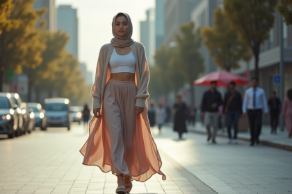 Jeune femme mode à Téhéran dans la rue animée
