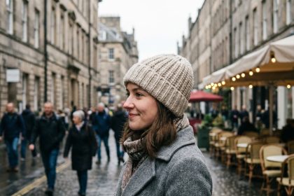 Femme urbaine en hiver avec bonnet et manteau