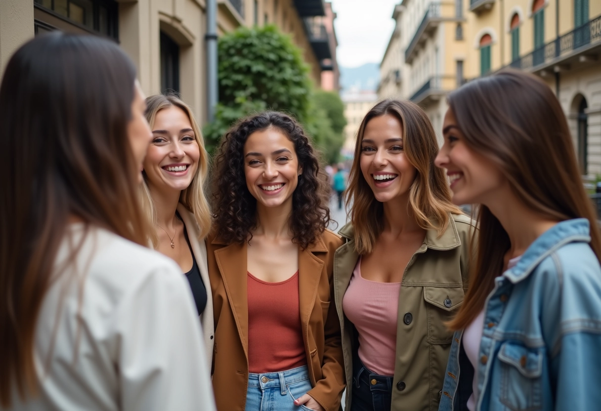 Groupe de femmes souriantes et décontractées en extérieur