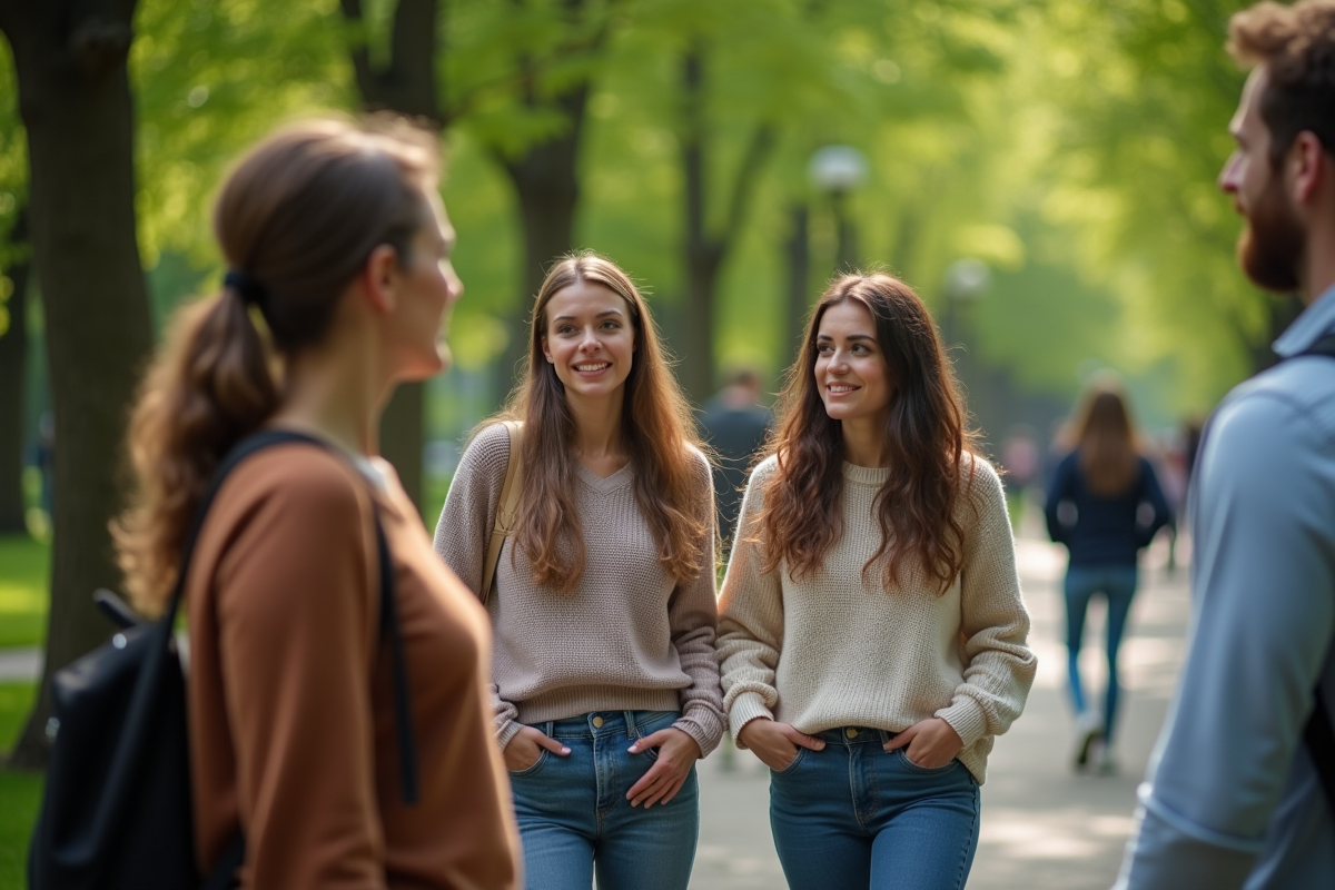 Femmes discutant dans un parc urbain en été