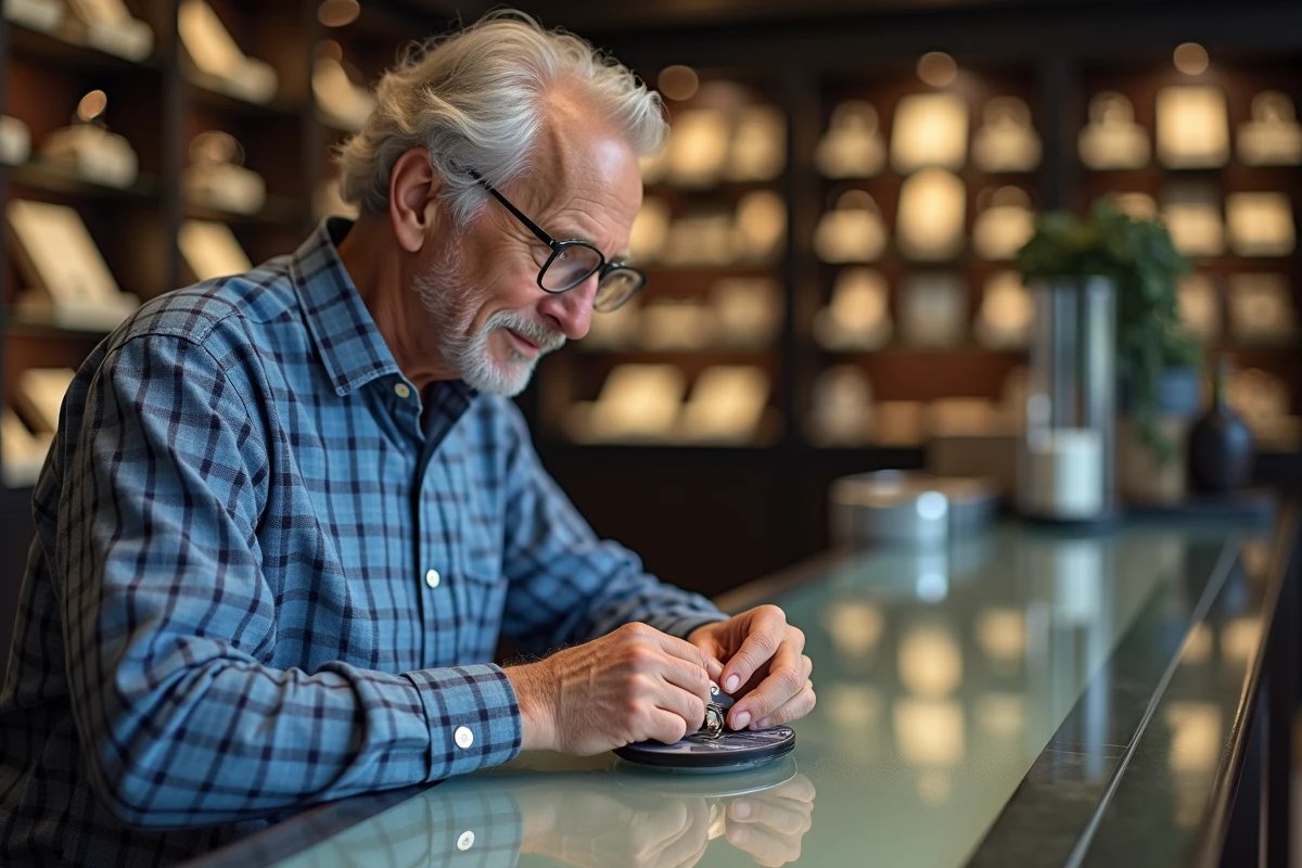 Homme essayant un anneau dans une bijouterie élégante