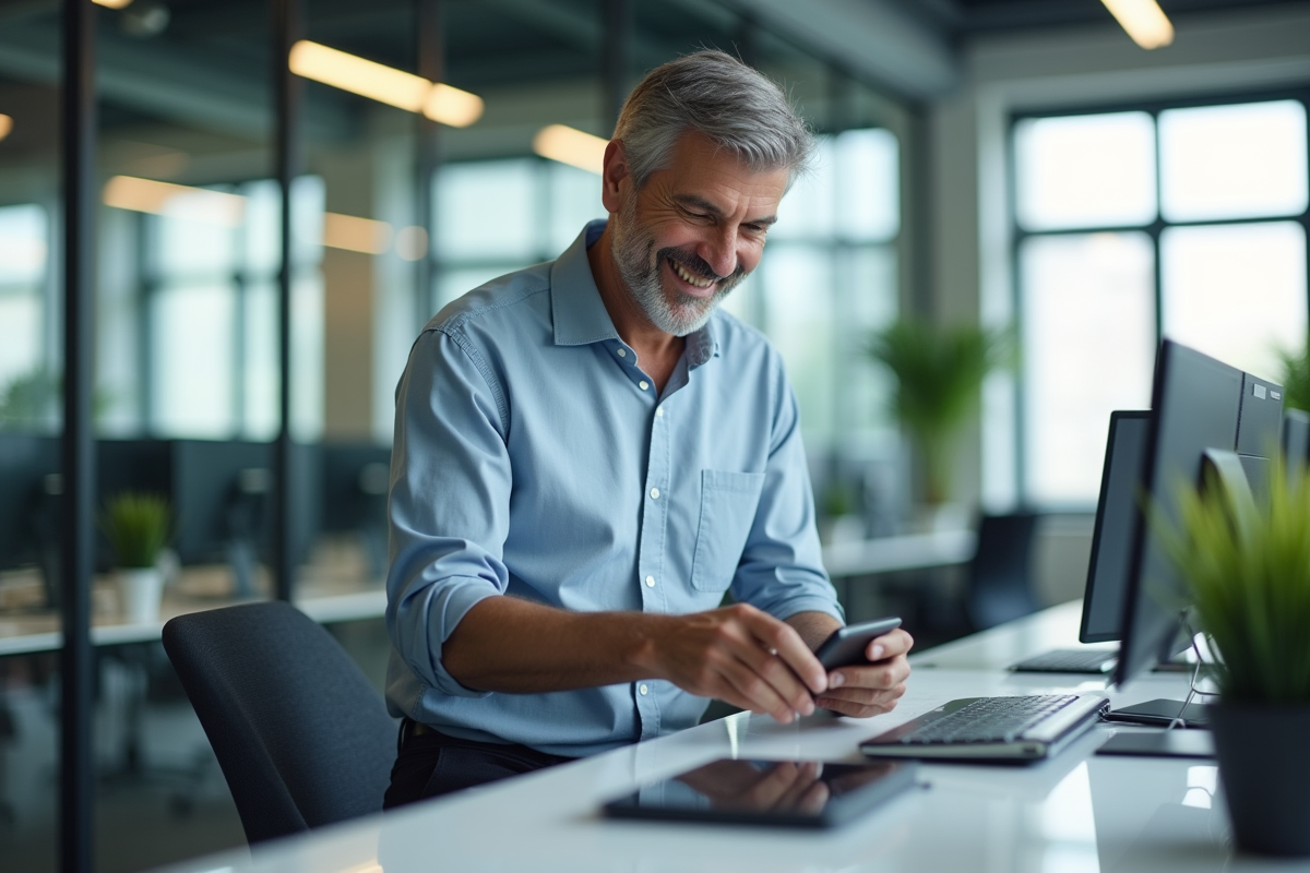 Homme d affaires examinant un produit dans un bureau moderne