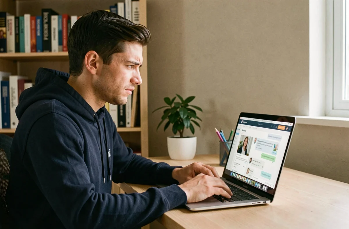 Homme contactant le service client en ligne suite à un litige de commande non conforme