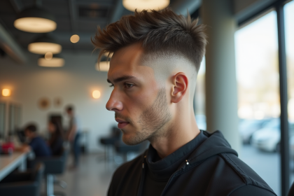 Jeune homme avec la coupe Inoxtag dans un salon moderne