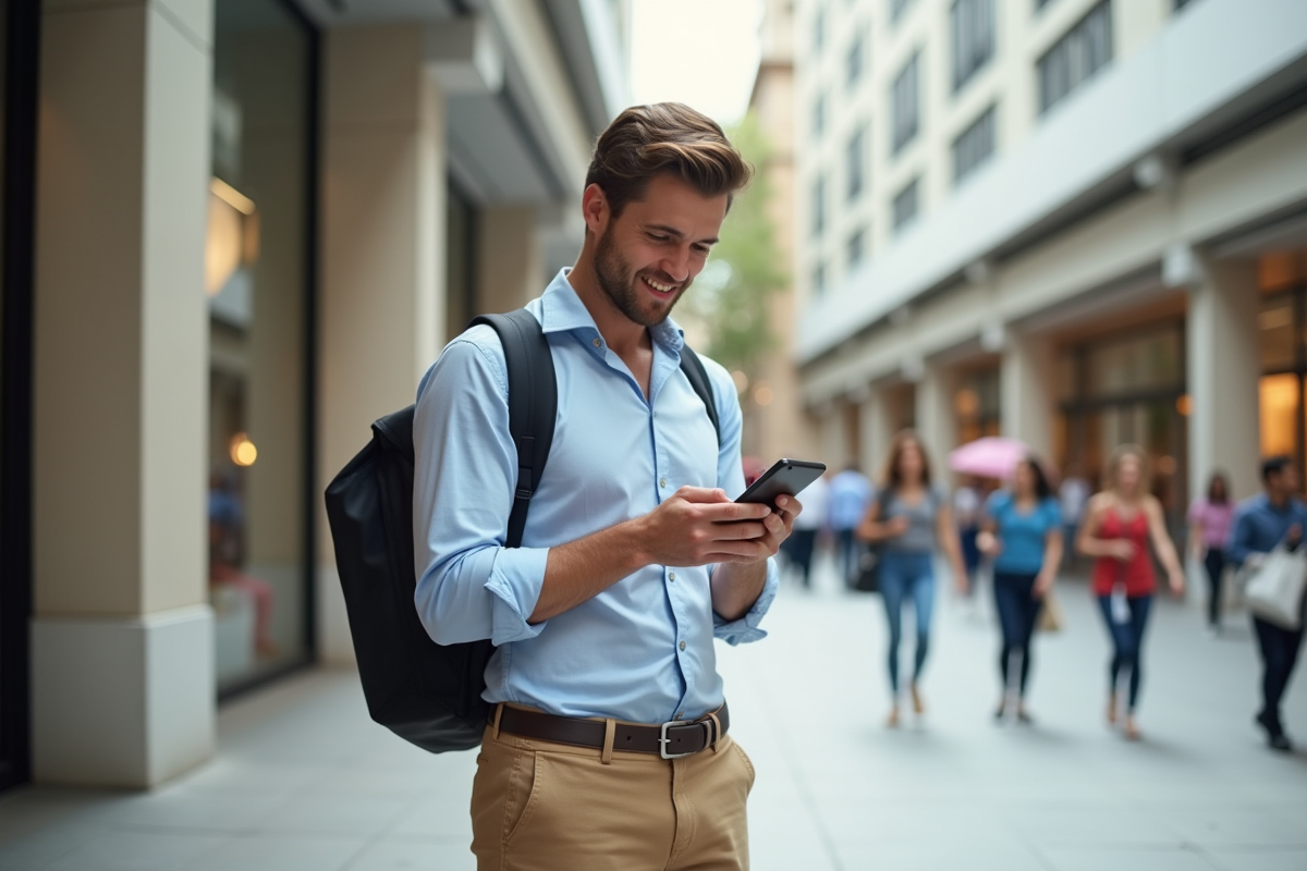 Jeune homme dans un centre commercial urbain