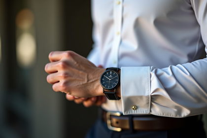 Montre Teddy Riner élégante au poignet d'un homme en chemise blanche