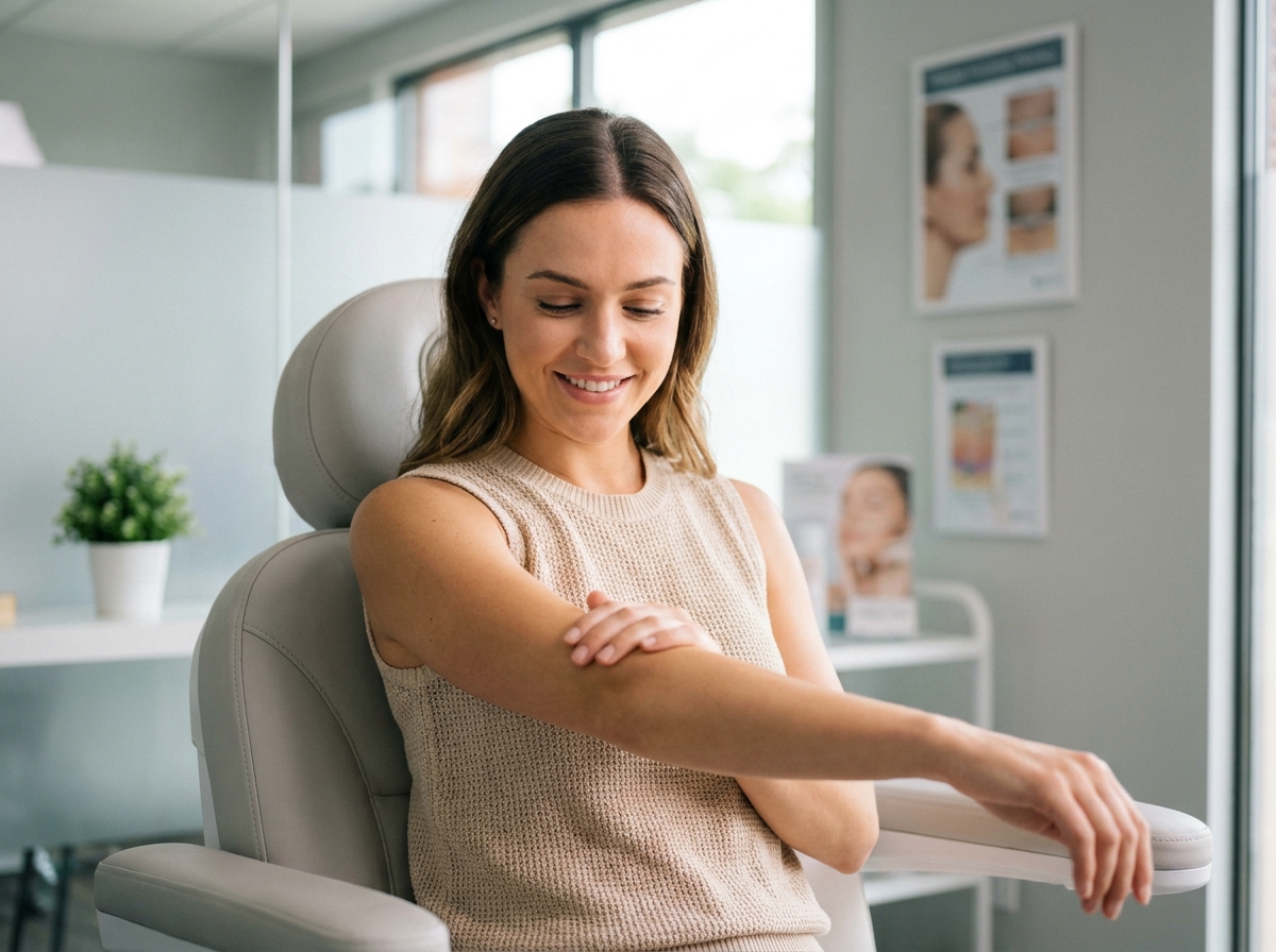 Femme satisfaite après une épilation définitive à la lumière pulsée dans une clinique esthétique à Montpellier